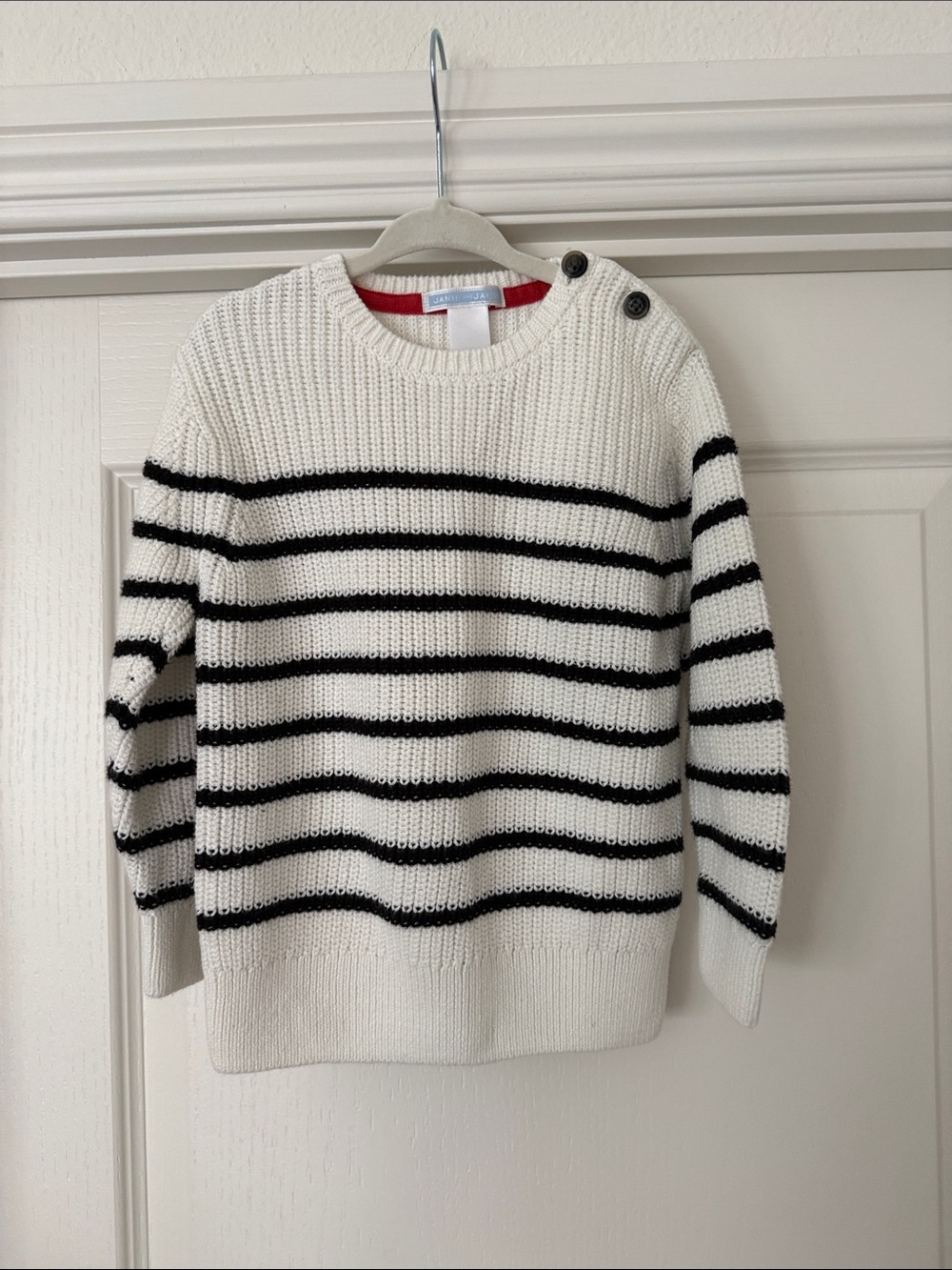 Janie & Jack Striped Button-Shoulder Crewneck Sweater - White & Black